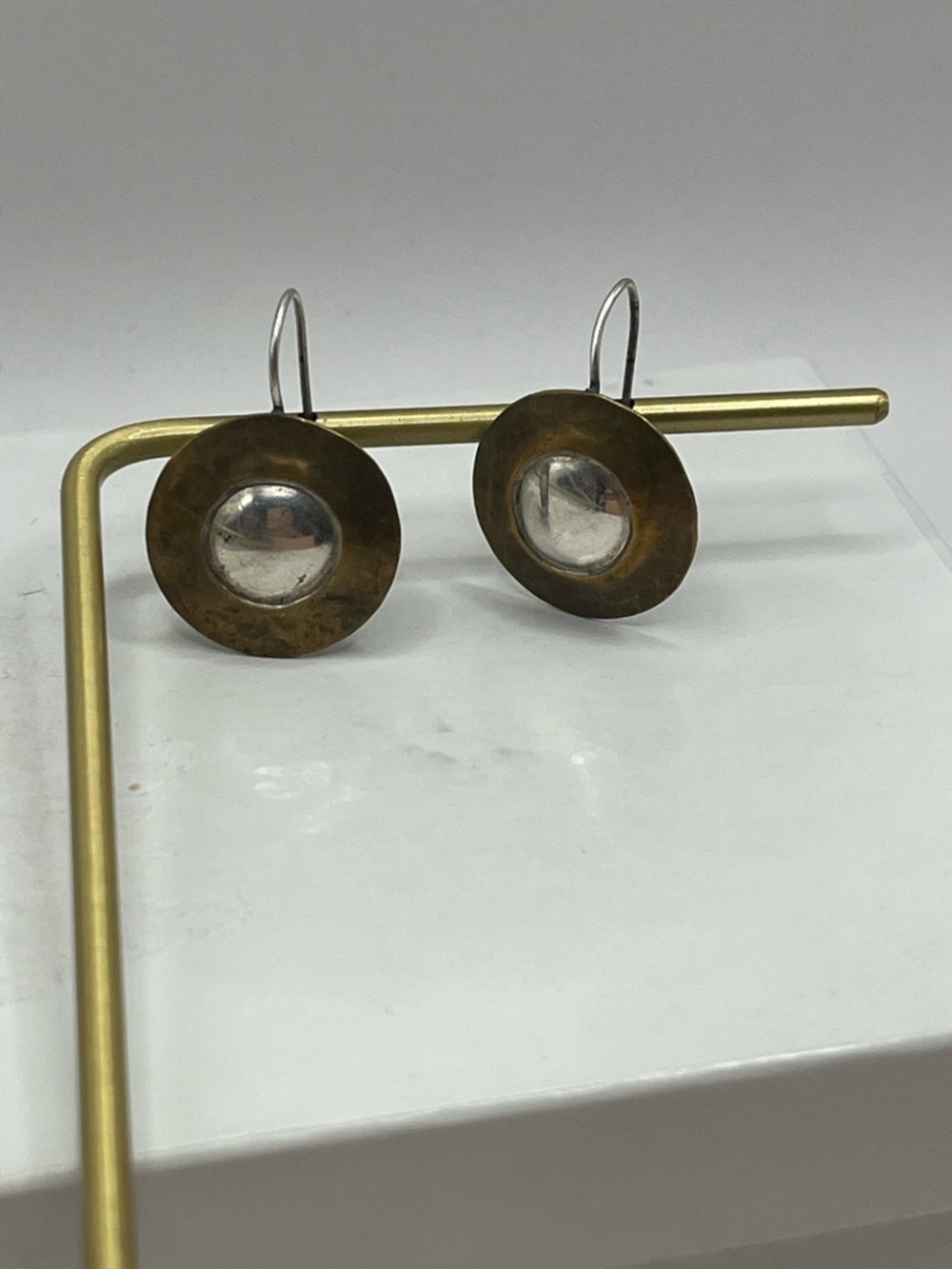 Marjorie Bear SF Dangle Two-Tone Brass and Silver Disc Drop Earrings